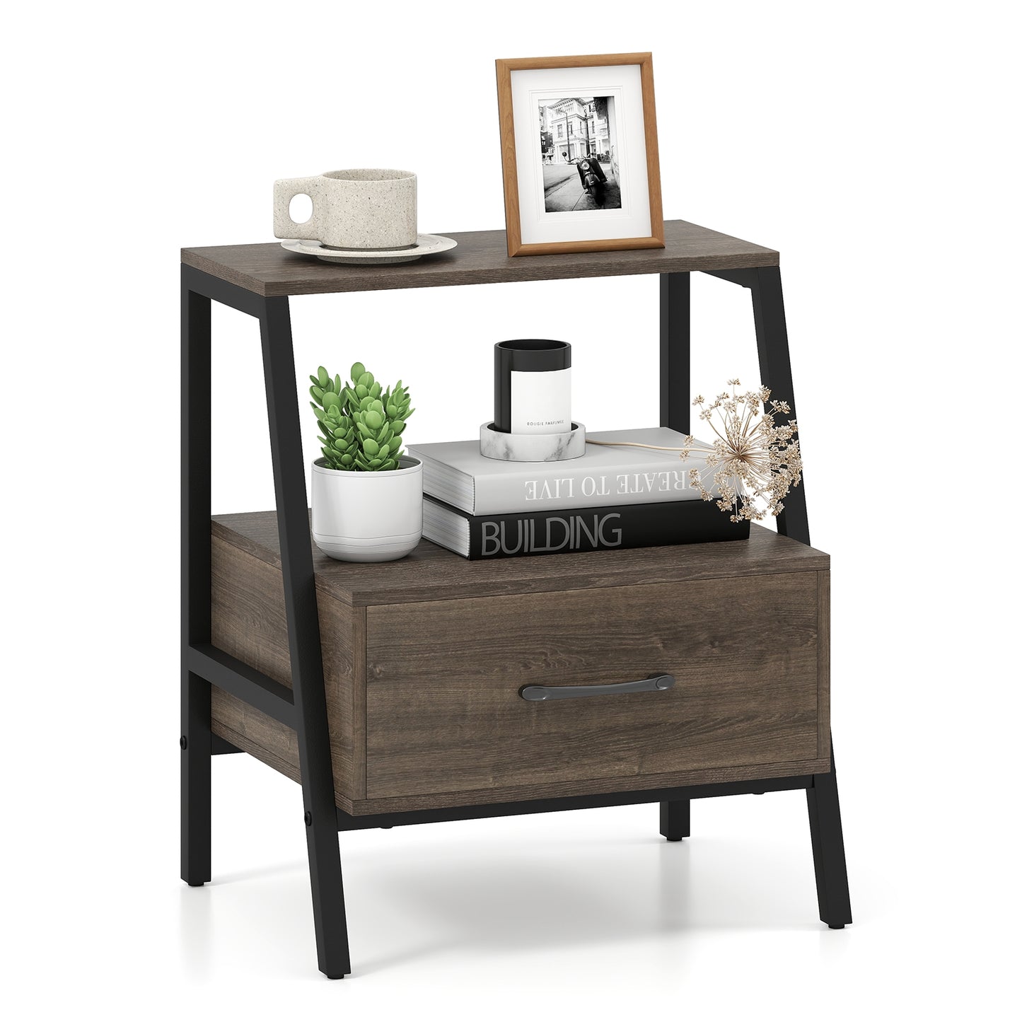 3-Tier Farmhouse Nightstand with Open Shelf, Gray Nightstands at Gallery Canada