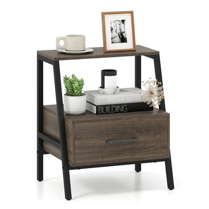 3-Tier Farmhouse Nightstand with Open Shelf, Gray Nightstands at Gallery Canada