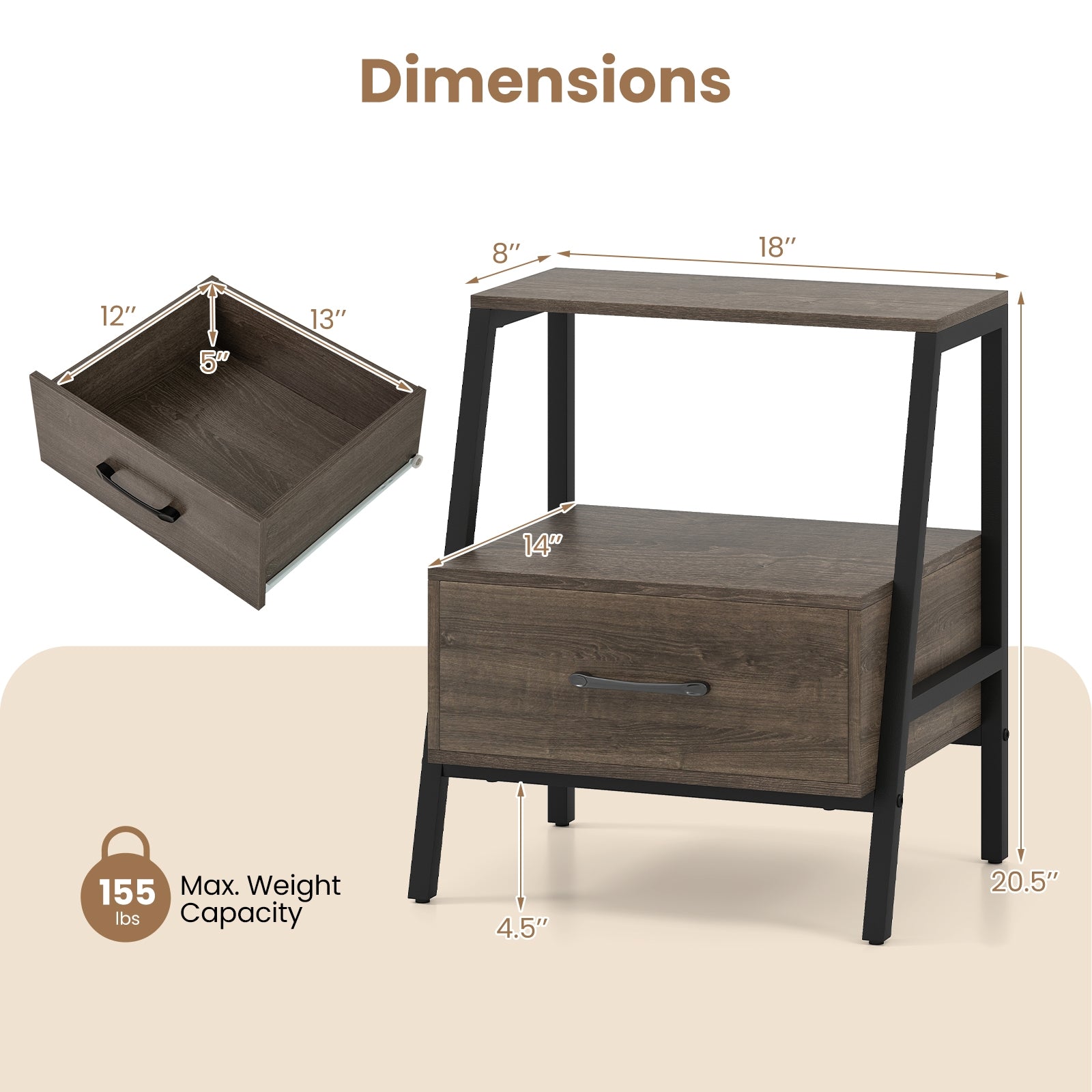 3-Tier Farmhouse Nightstand with Open Shelf, Gray Nightstands at Gallery Canada