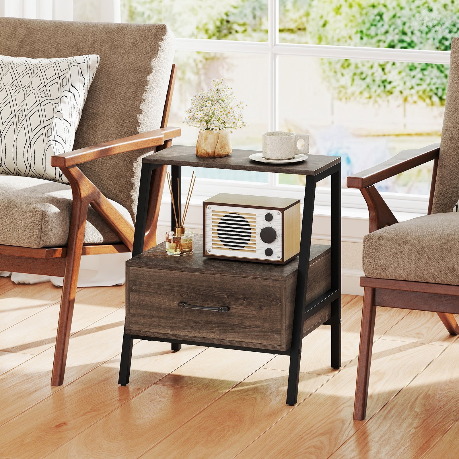 3-Tier Farmhouse Nightstand with Open Shelf, Gray Nightstands at Gallery Canada