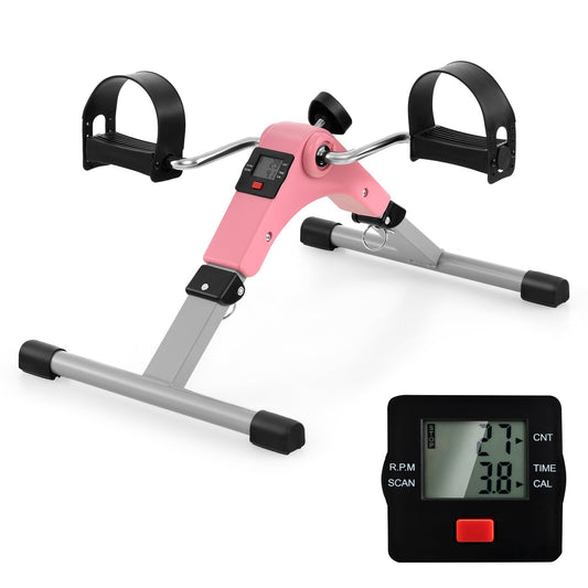 Under Desk Exercise Bike Pedal Exerciser with LCD Display for Legs and Arms Workout, Pink - Gallery Canada