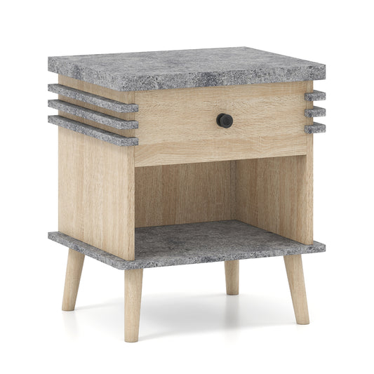 3-Tier Bedside Table, Antique Grey Faux Marble Top, Grey Nightstands Gray at Gallery Canada