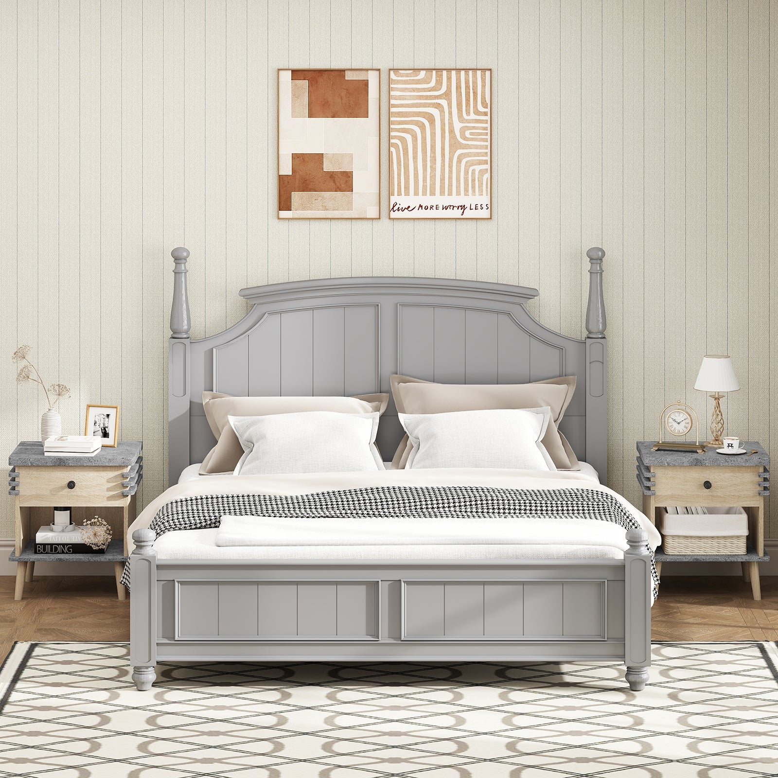 3-Tier Bedside Table Nightstand with Antique Grey Faux Marble Top-Grey, Gray Nightstands at Gallery Canada