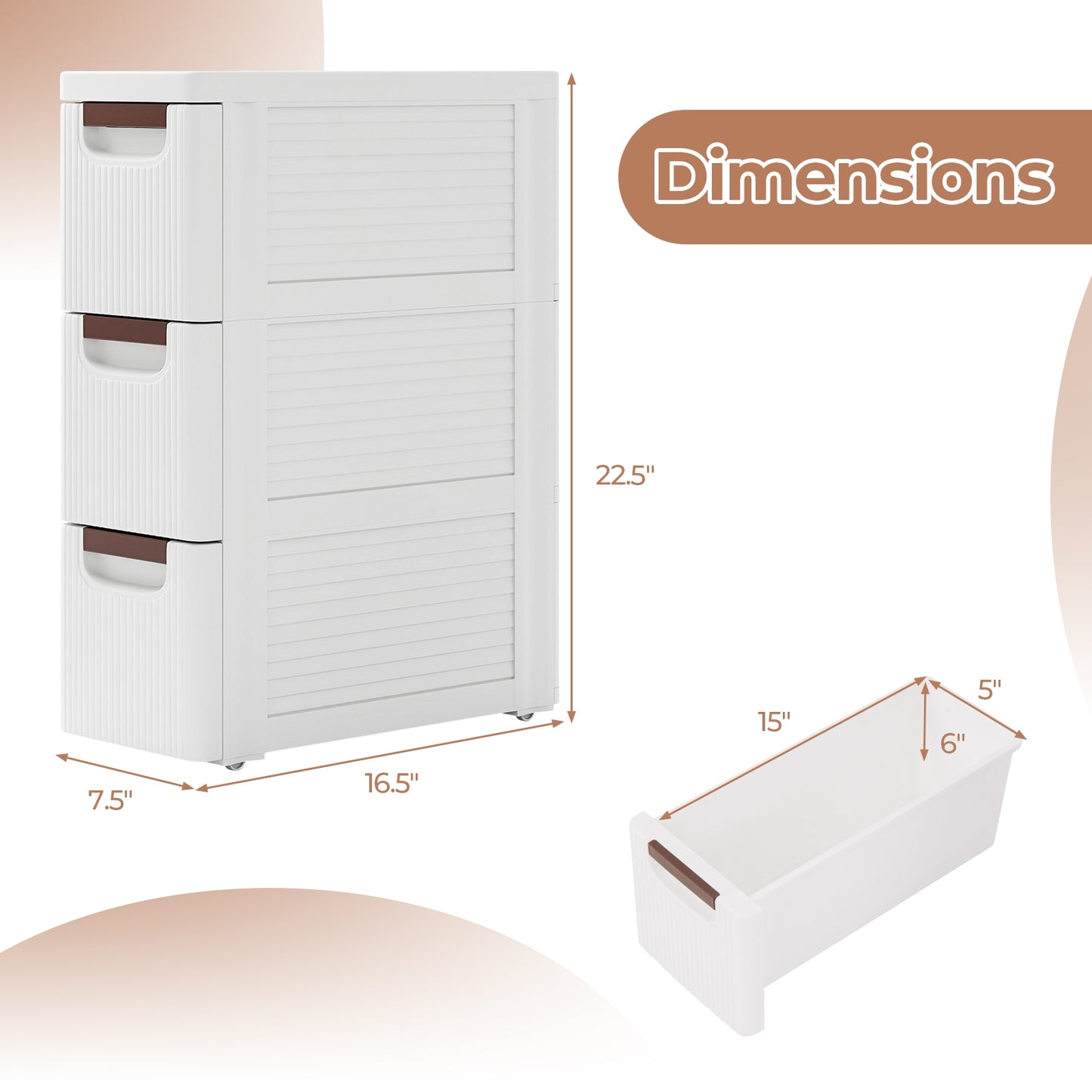 3/4/5/6-Drawer Rolling Organizer Unit Narrow Storage Cabinet with Built-In Wheels for Small Space-3-Drawer, White Dressers & Chests at Gallery Canada