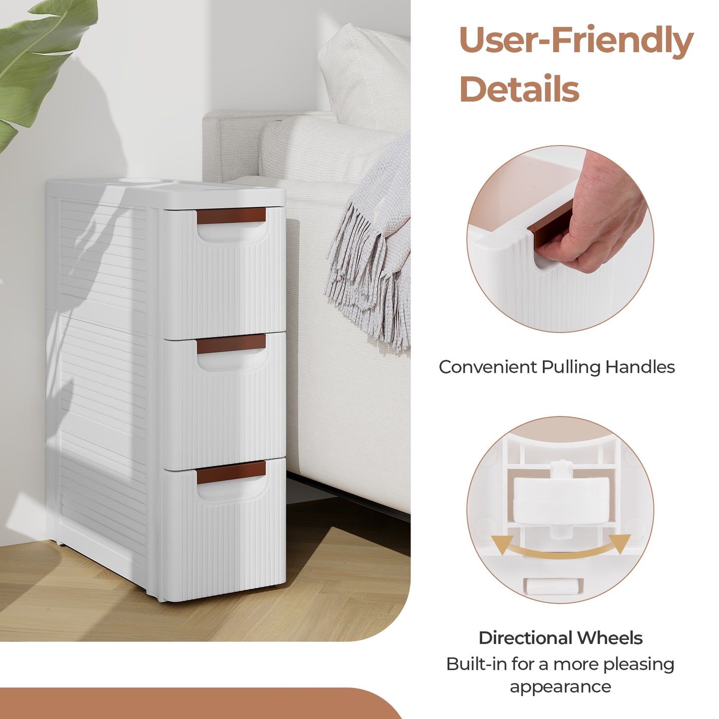 3/4/5/6-Drawer Rolling Organizer Unit Narrow Storage Cabinet with Built-In Wheels for Small Space-3-Drawer, White Dressers & Chests at Gallery Canada