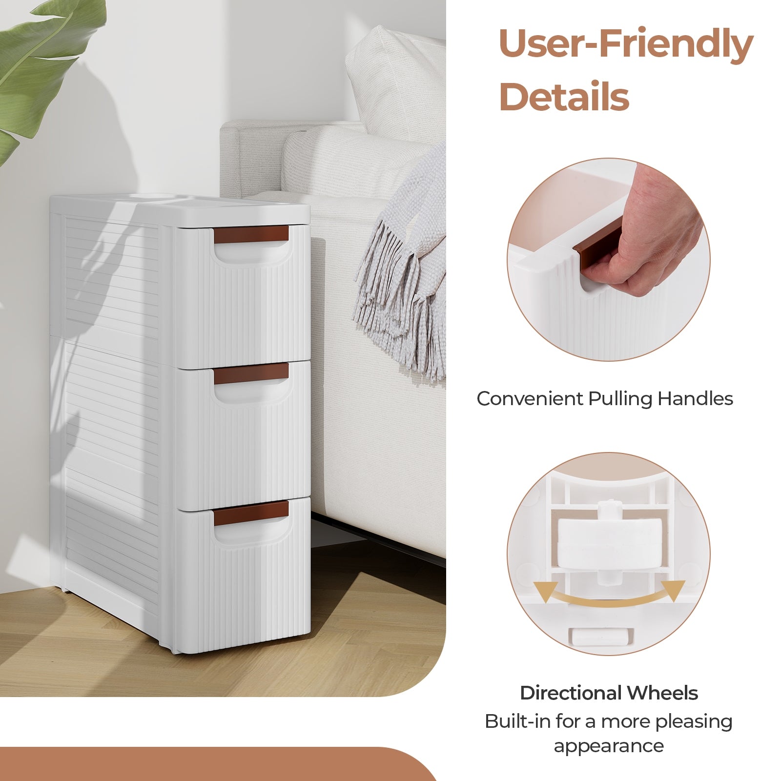 3/4/5/6-Drawer Rolling Organizer Unit Narrow Storage Cabinet with Built-In Wheels for Small Space-3-Drawer, White Dressers & Chests at Gallery Canada