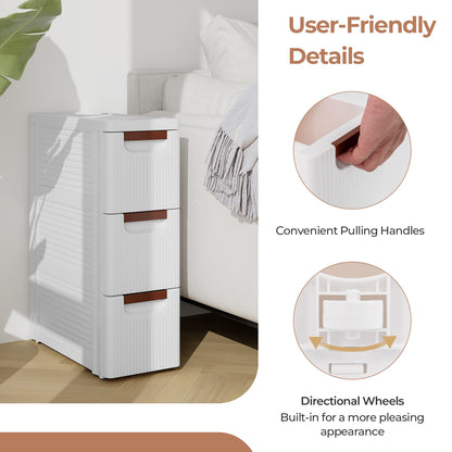3/4/5/6-Drawer Rolling Organizer Unit Narrow Storage Cabinet with Built-In Wheels for Small Space-3-Drawer, White Dressers & Chests at Gallery Canada