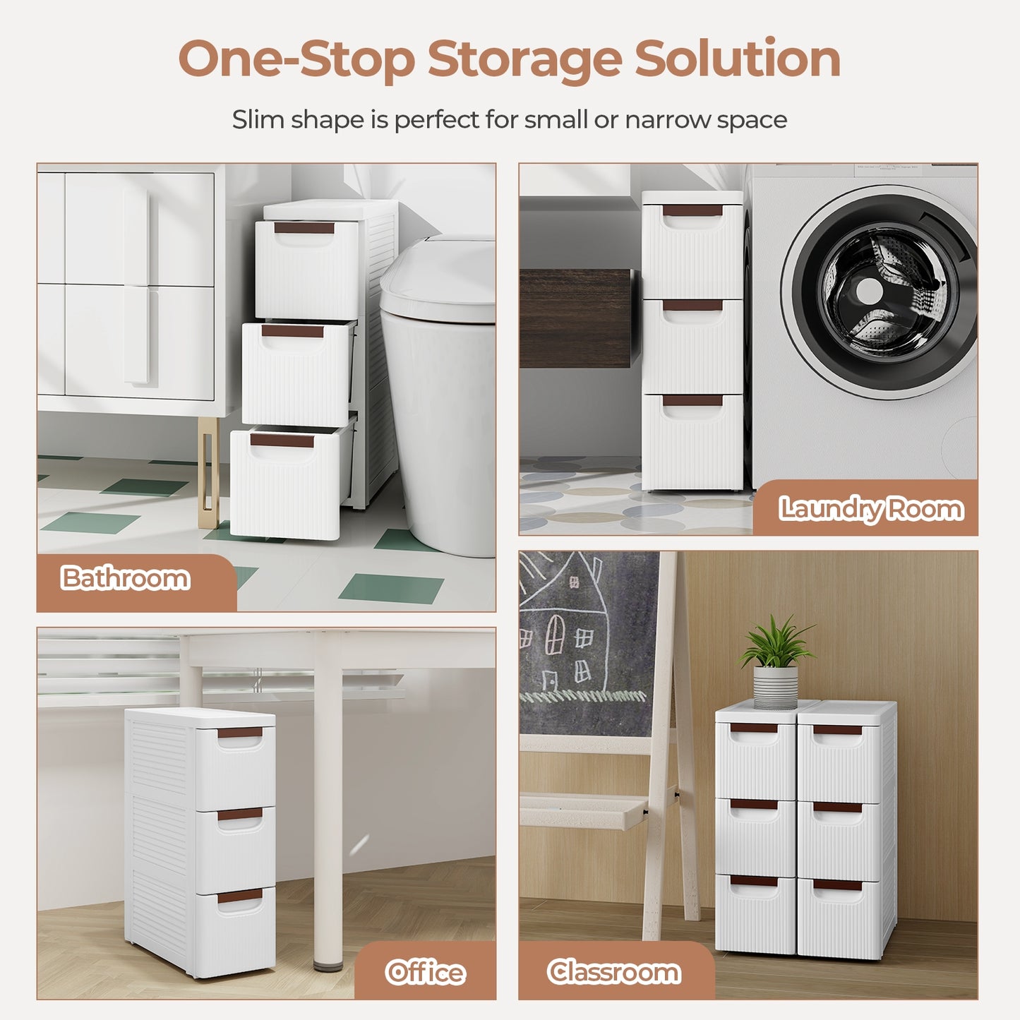 3/4/5/6-Drawer Rolling Organizer Unit Narrow Storage Cabinet with Built-In Wheels for Small Space-3-Drawer, White Dressers & Chests at Gallery Canada