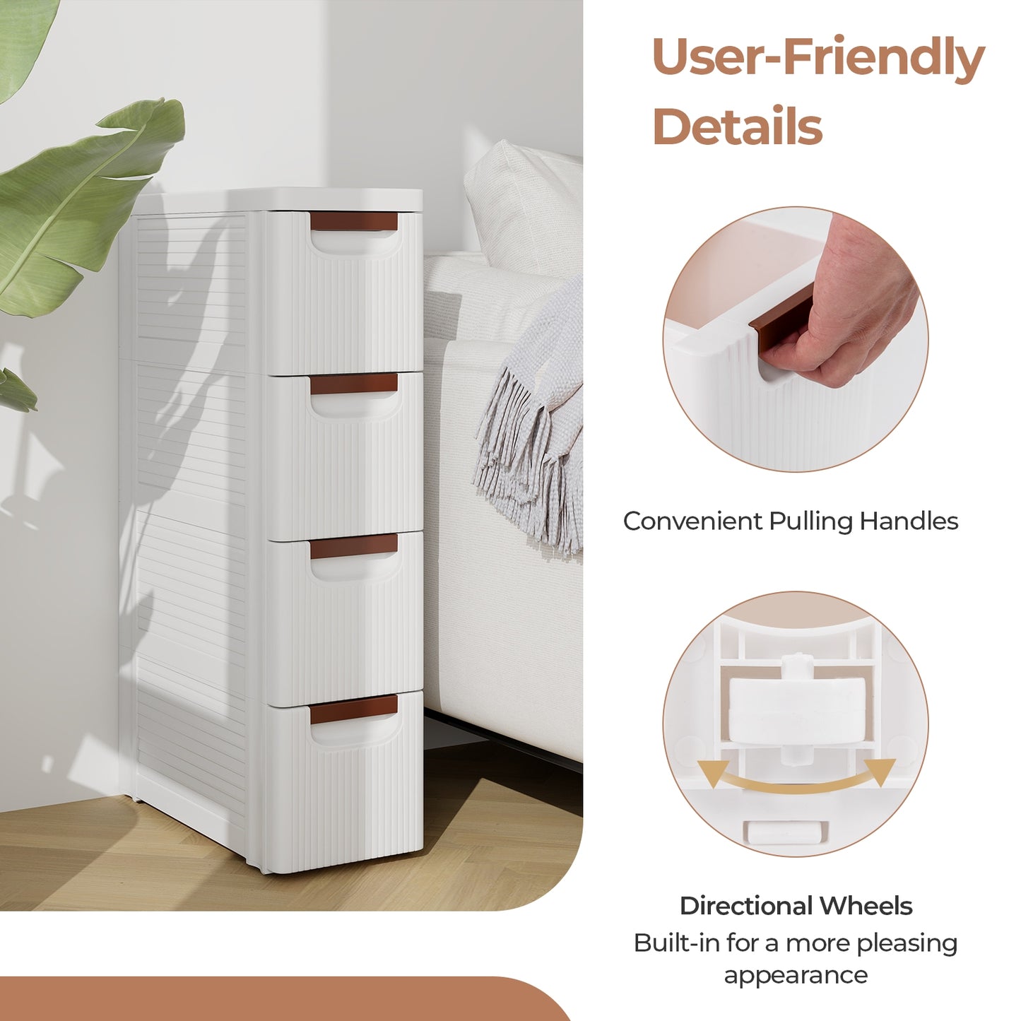 3/4/5/6-Drawer Rolling Organizer Unit Narrow Storage Cabinet with Built-In Wheels for Small Space-4-Drawer, White Dressers & Chests at Gallery Canada