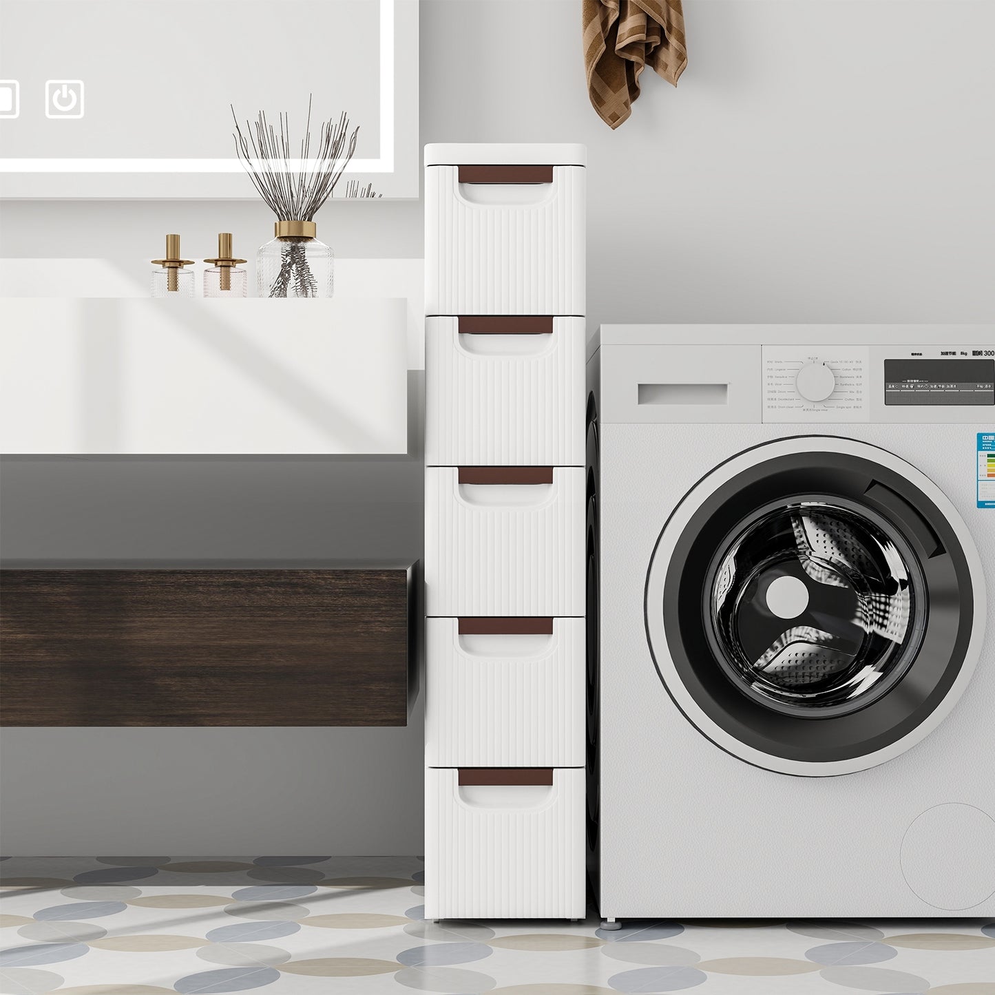 3/4/5/6-Drawer Rolling Organizer Unit Narrow Storage Cabinet with Built-In Wheels for Small Space-5-Drawer, White Dressers & Chests at Gallery Canada