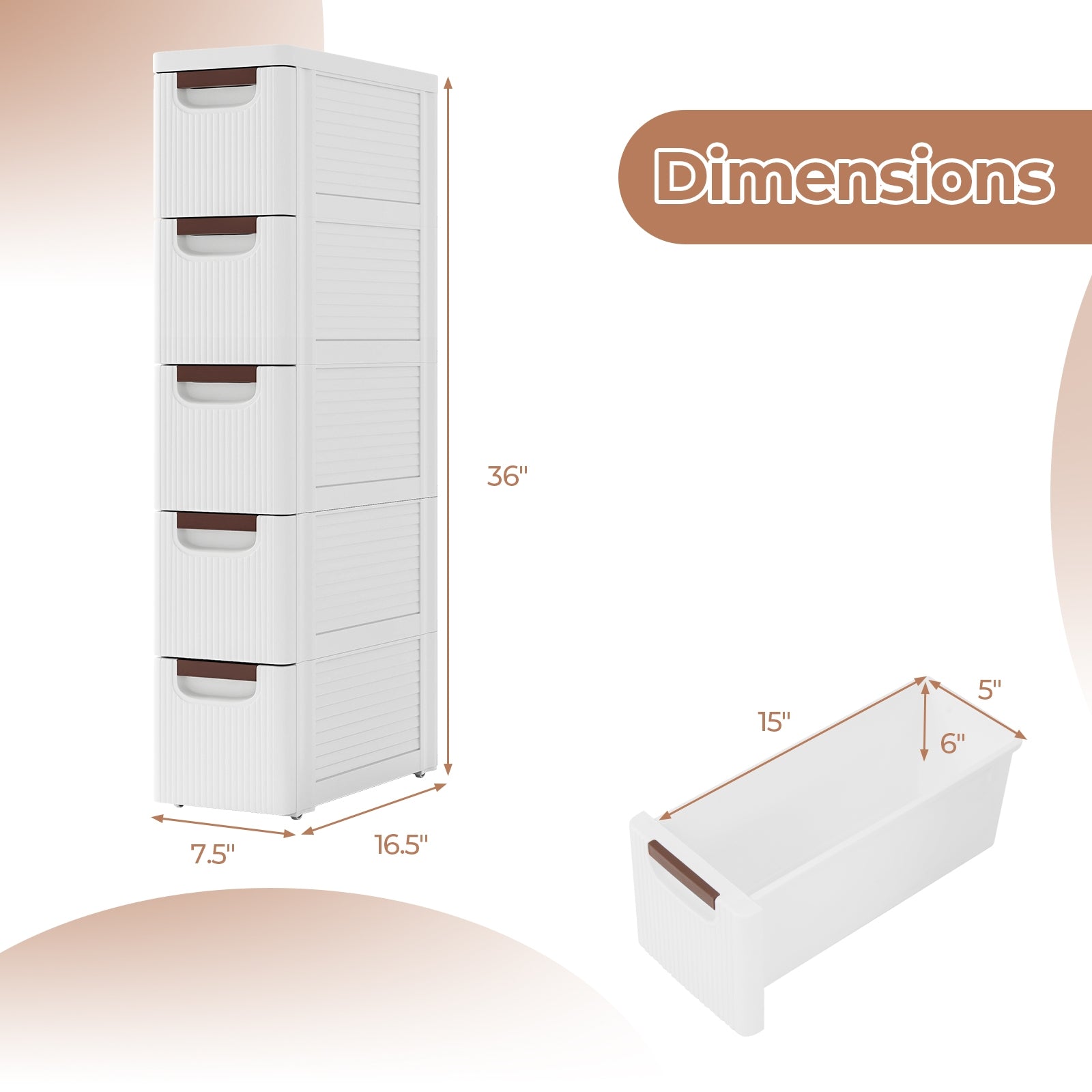 3/4/5/6-Drawer Rolling Organizer Unit Narrow Storage Cabinet with Built-In Wheels for Small Space-5-Drawer, White Dressers & Chests at Gallery Canada