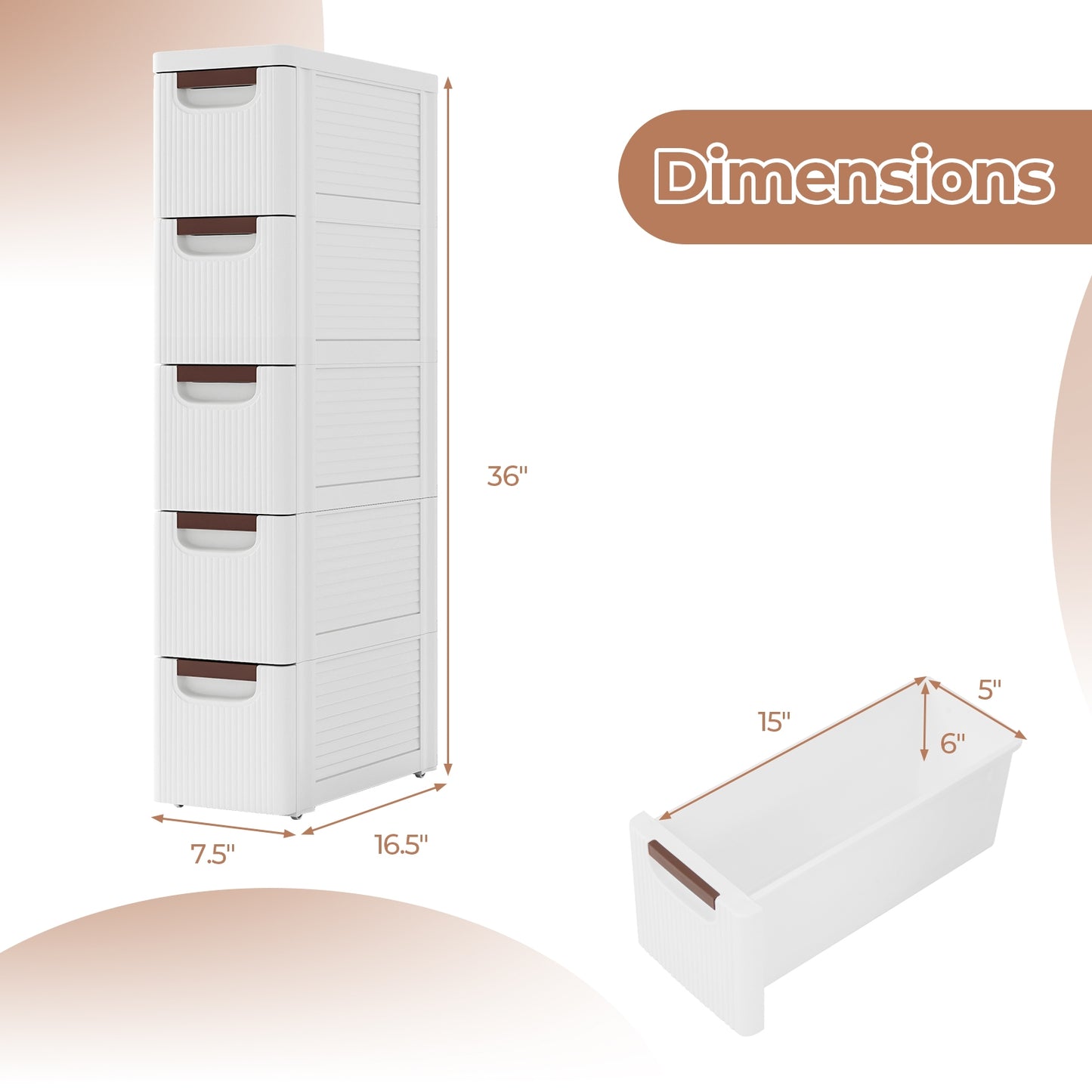 3/4/5/6-Drawer Rolling Organizer Unit Narrow Storage Cabinet with Built-In Wheels for Small Space-5-Drawer, White Dressers & Chests at Gallery Canada