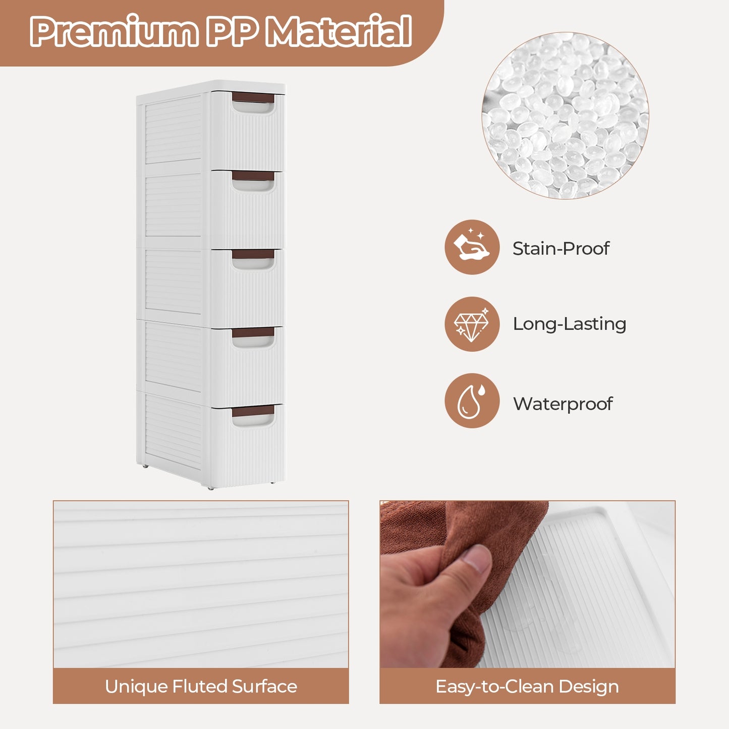 3/4/5/6-Drawer Rolling Organizer Unit Narrow Storage Cabinet with Built-In Wheels for Small Space-5-Drawer, White Dressers & Chests at Gallery Canada