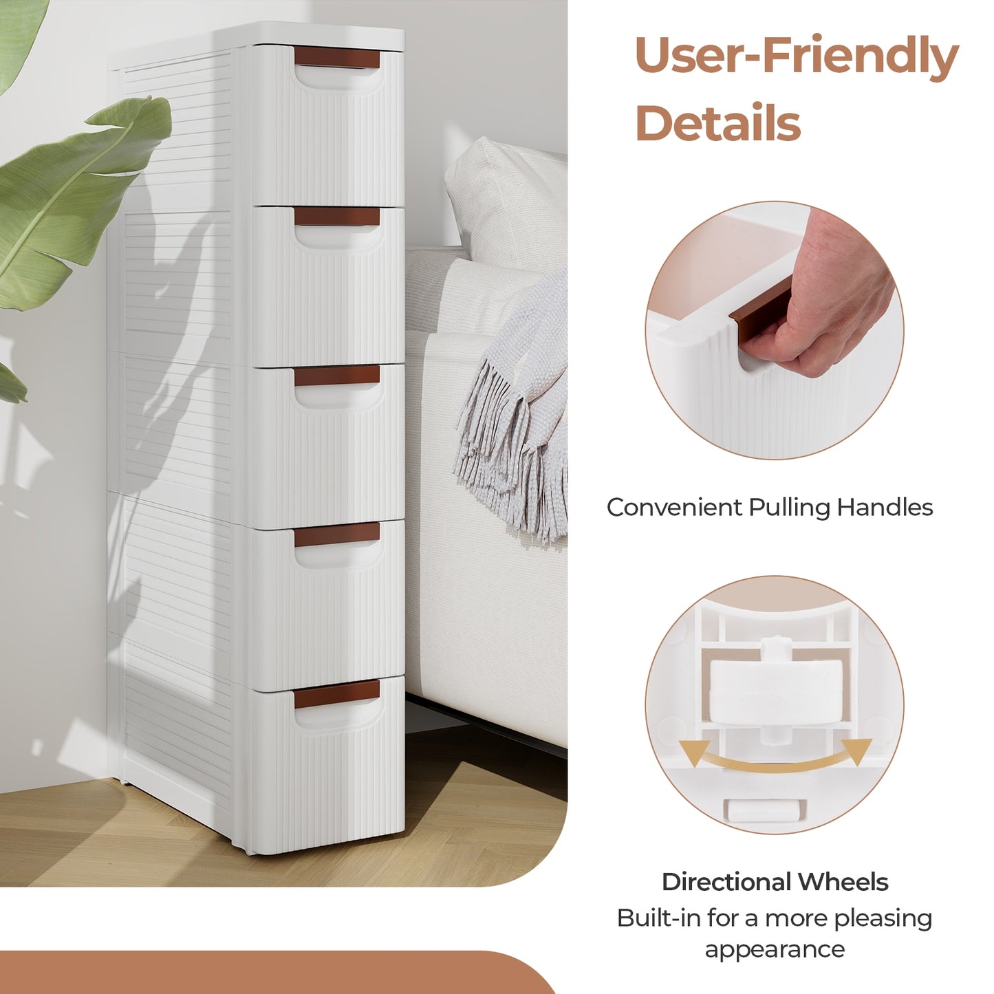 3/4/5/6-Drawer Rolling Organizer Unit Narrow Storage Cabinet with Built-In Wheels for Small Space-5-Drawer, White Dressers & Chests at Gallery Canada