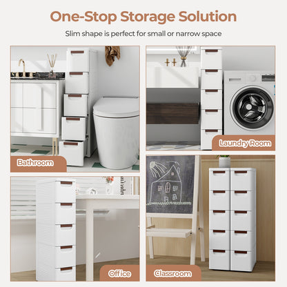 3/4/5/6-Drawer Rolling Organizer Unit Narrow Storage Cabinet with Built-In Wheels for Small Space-5-Drawer, White Dressers & Chests at Gallery Canada