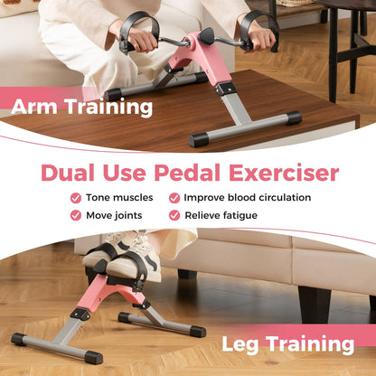 Under Desk Exercise Bike Pedal Exerciser with LCD Display for Legs and Arms Workout, Pink