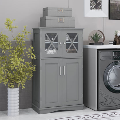 4 Doors Freeestanding Bathroom Floor Cabinet with Adjustable Shelves, Gray Floor Cabinets at Gallery Canada