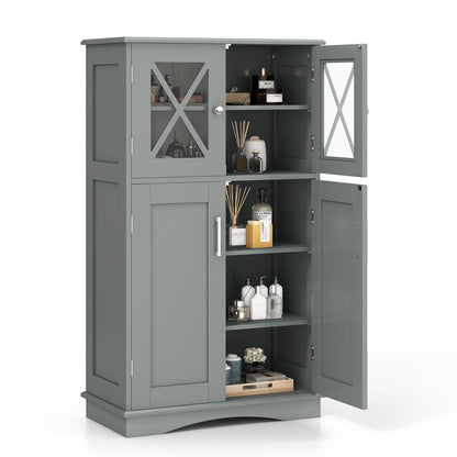 4 Doors Freeestanding Bathroom Floor Cabinet with Adjustable Shelves, Gray Floor Cabinets Gray at Gallery Canada