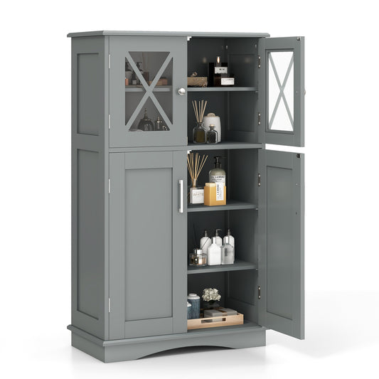 4 Doors Freeestanding Bathroom Floor Cabinet with Adjustable Shelves, Gray Floor Cabinets Gray at Gallery Canada