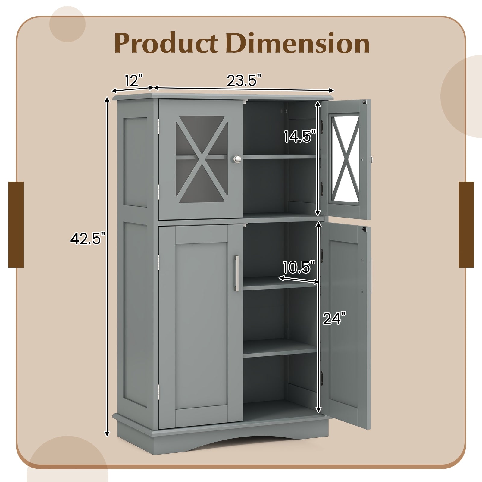 4 Doors Freeestanding Bathroom Floor Cabinet with Adjustable Shelves, Gray Floor Cabinets at Gallery Canada