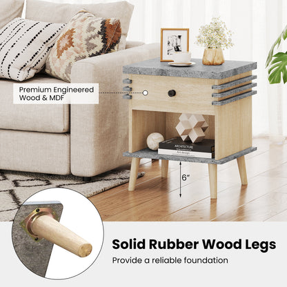 3-Tier Bedside Table Nightstand with Antique Grey Faux Marble Top-Grey, Gray Nightstands at Gallery Canada