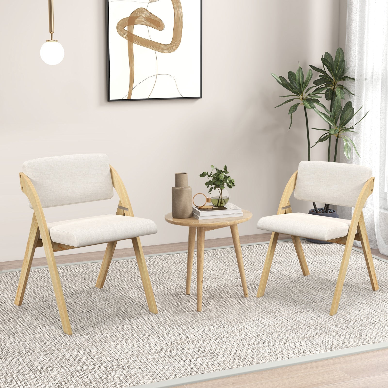 Set of 2 Folding Kitchen Dining Chairs with Rubber Wood Legs, Natural Dining Chairs at Gallery Canada