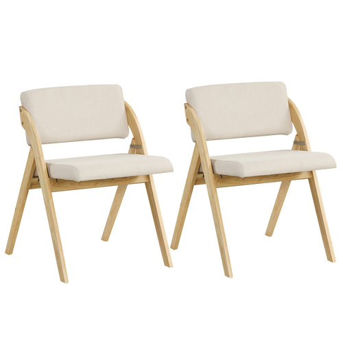 Folding Kitchen Dining Chairs, Set of 2, Rubber Wood Legs, Natural