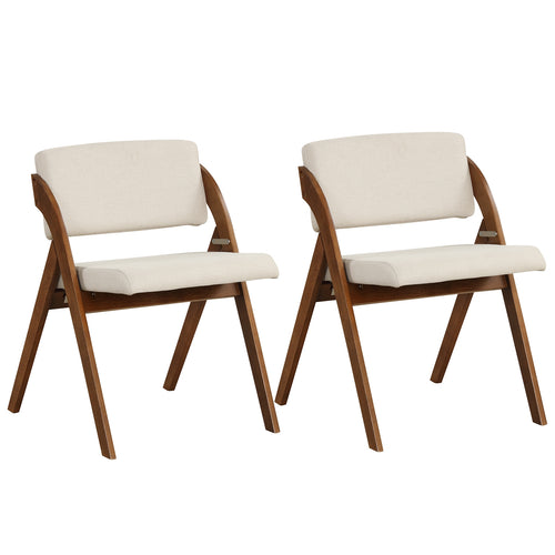 Set of 2 Folding Kitchen Dining Chairs, Rubber Wood Legs, Walnut