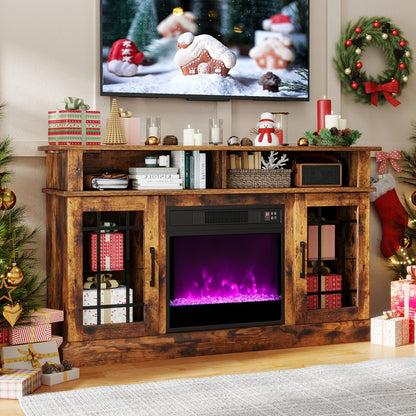 TV Stand With Electric Fireplace, LED Lights, Remote, 40 Inch, Rustic Brown Fireplaces at Gallery Canada