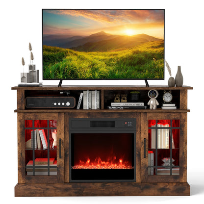 TV Stand With Electric Fireplace, LED Lights, Remote, 40 Inch, Rustic Brown Fireplaces at Gallery Canada