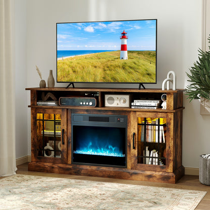 TV Stand With Electric Fireplace, LED Lights, Remote, 40 Inch, Rustic Brown Fireplaces at Gallery Canada