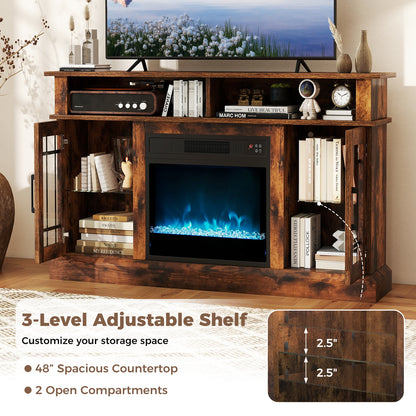 TV Stand With Electric Fireplace, LED Lights, Remote, 40 Inch, Rustic Brown Fireplaces at Gallery Canada