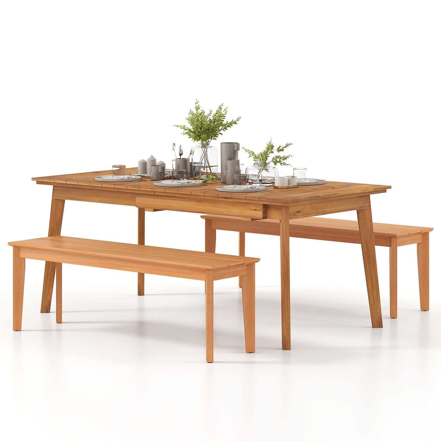 55 Inches Outdoor Teak Wood Bench with 880 LBS Weight Capacity, Natural Outdoor Benches at Gallery Canada