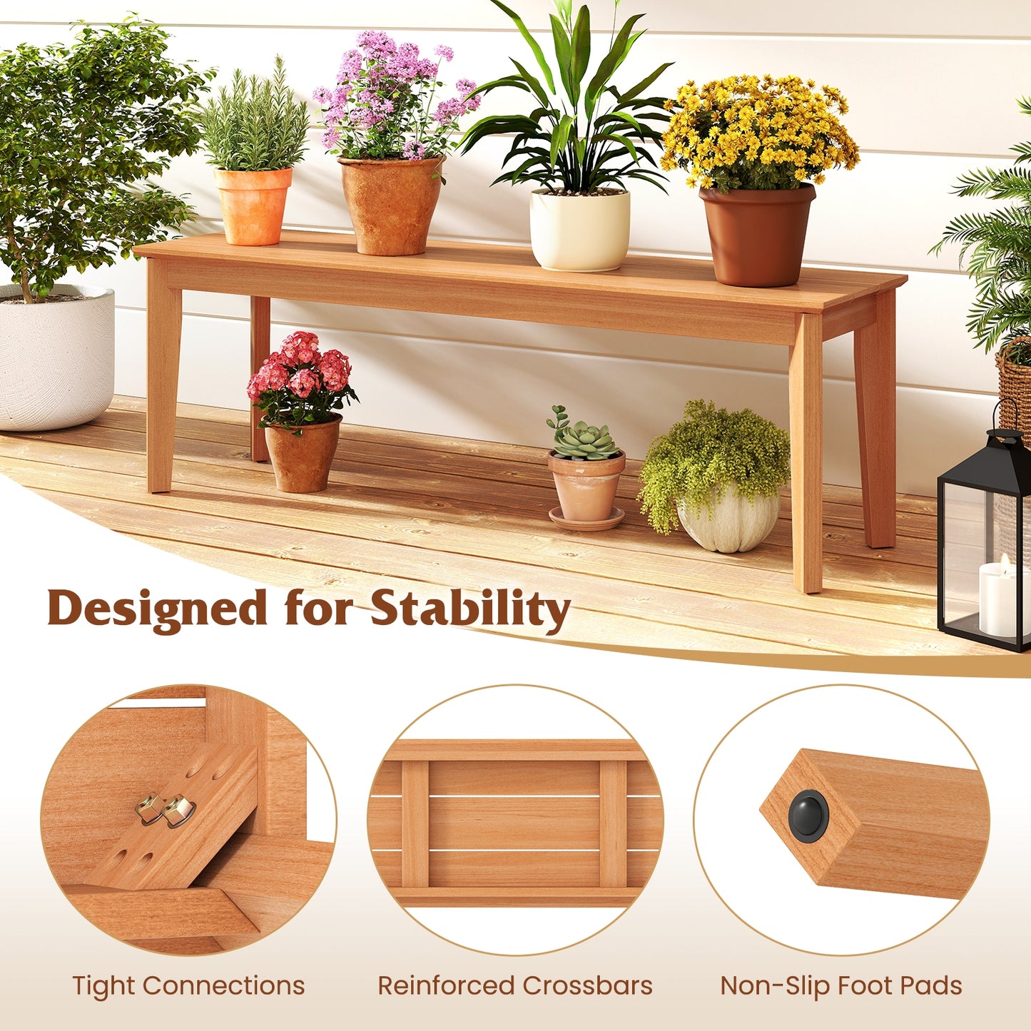 55 Inches Outdoor Teak Wood Bench with 880 LBS Weight Capacity, Natural Outdoor Benches at Gallery Canada