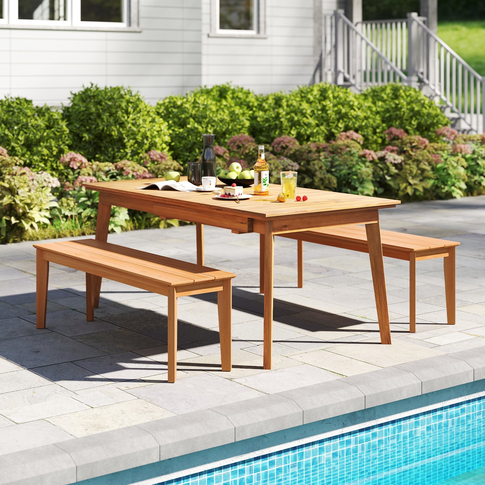 55 Inches Outdoor Teak Wood Bench with 880 LBS Weight Capacity, Natural Outdoor Benches at Gallery Canada