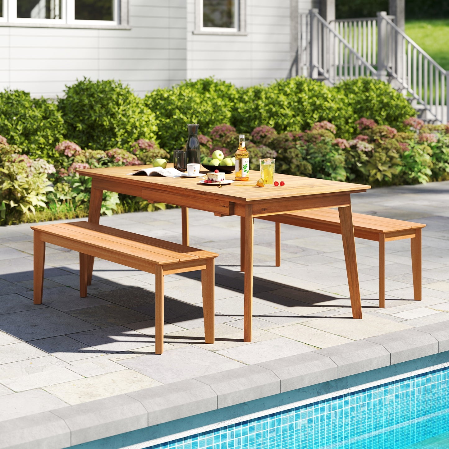 55 Inches Outdoor Teak Wood Bench with 880 LBS Weight Capacity, Natural Outdoor Benches at Gallery Canada