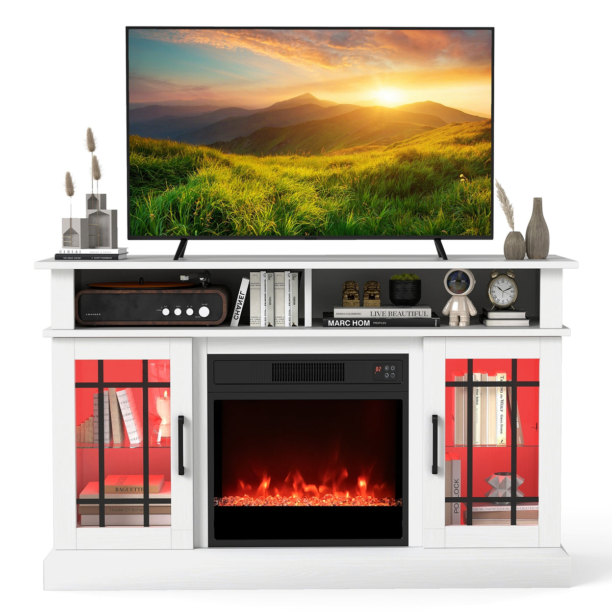 TV Stand With Electric Fireplace, LED Lights, Remote, For 40 Inch TVs, White Fireplaces at Gallery Canada