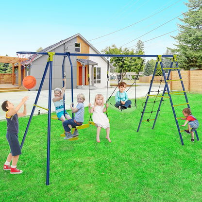 550 LBS 6-in-1 Patio Kids Swing Set with Climbing Net and Ladder, Green Swing & Playsets at Gallery Canada