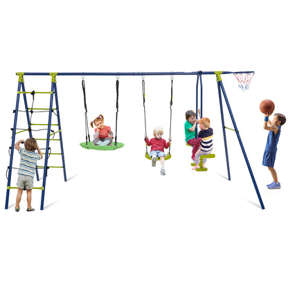 550 LBS 6-in-1 Patio Kids Swing Set with Climbing Net and Ladder, Green Swing & Playsets at Gallery Canada