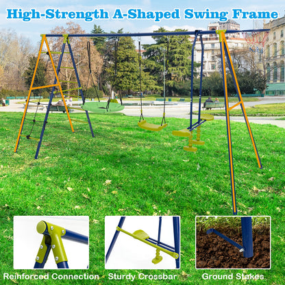 550 LBS 6-in-1 Patio Kids Swing Set with Climbing Net and Ladder, Green Swing & Playsets at Gallery Canada