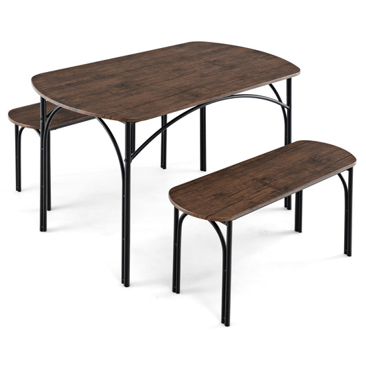 3-Piece Dining Table Set For 4, Metal Frame, Brown Dining Room Sets Brown at Gallery Canada