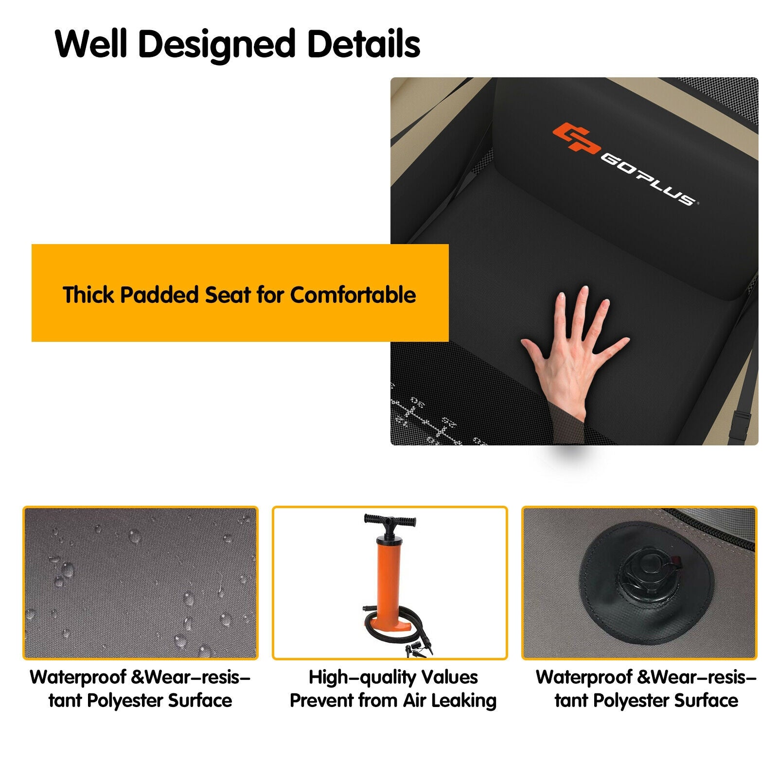 Inflatable Fishing Float Tube with Pump Storage Pockets and Fish Ruler, Beige Surfing at Gallery Canada