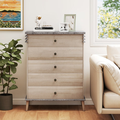 Farmhouse Chest Dresser of Drawers Tall Storage Organizer-Grey, Gray