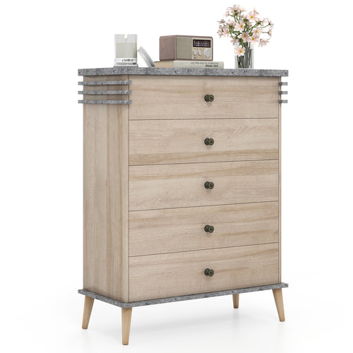 Farmhouse Chest Dresser of Drawers Tall Storage Organizer-Grey, Gray