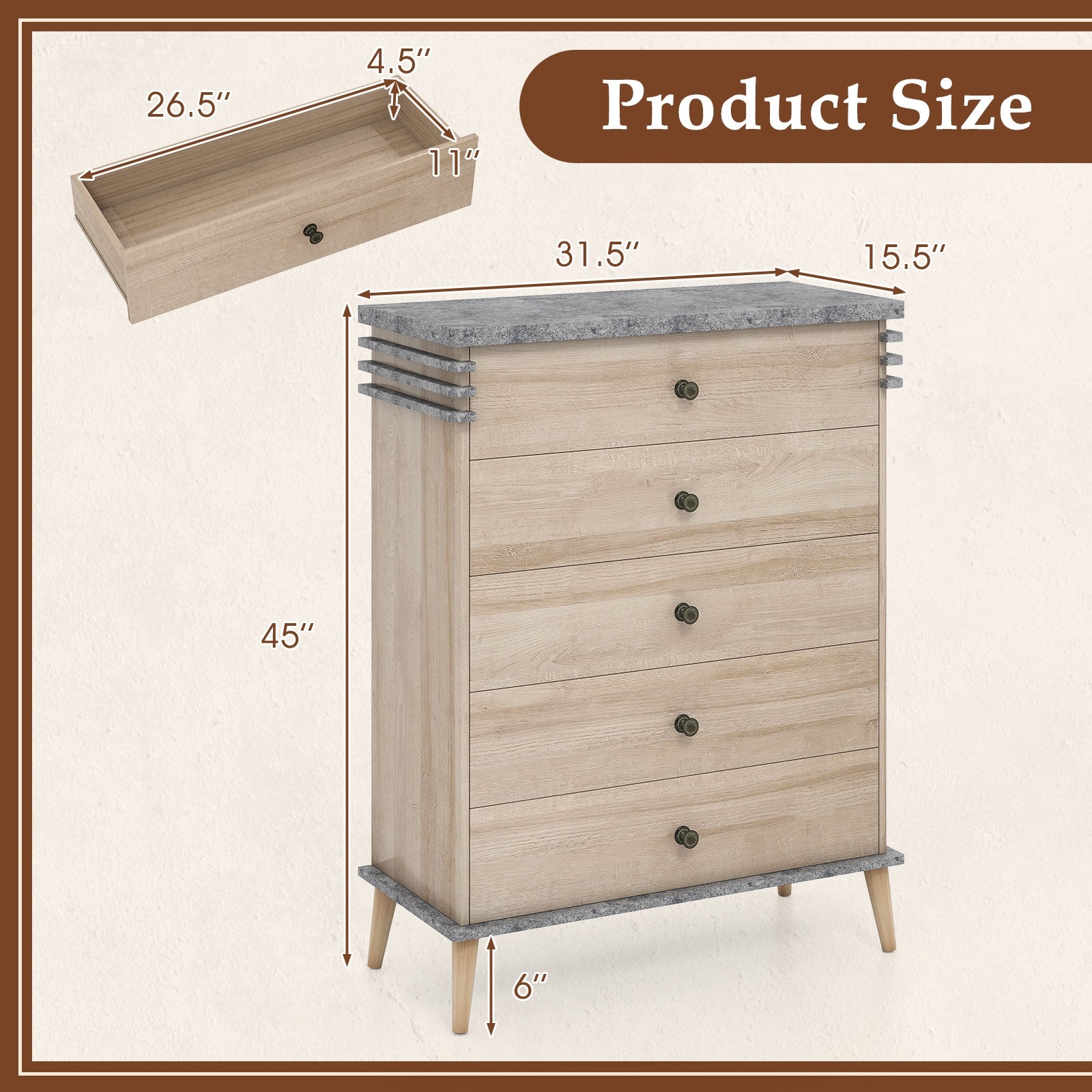 Farmhouse Chest Dresser of Drawers Tall Storage Organizer-Grey, Gray Dressers & Chests at Gallery Canada