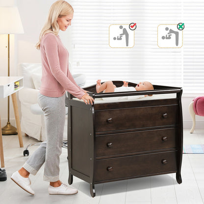 Baby Changing Table Infant Diaper with 3 Drawers and Safety Belt, Brown Changing Tables at Gallery Canada