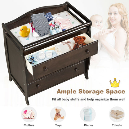 Baby Changing Table Infant Diaper with 3 Drawers and Safety Belt, Brown Changing Tables at Gallery Canada