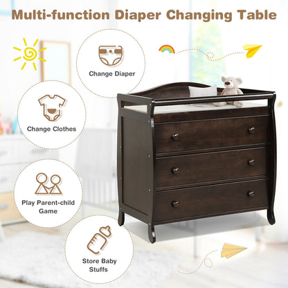 Baby Changing Table Infant Diaper with 3 Drawers and Safety Belt, Brown Changing Tables at Gallery Canada