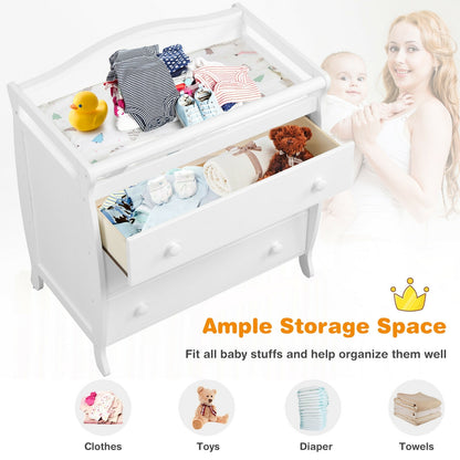 Baby Changing Table Infant Diaper with 3 Drawers and Safety Belt, White Changing Tables at Gallery Canada