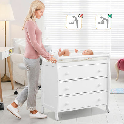 Baby Changing Table Infant Diaper with 3 Drawers and Safety Belt, White Changing Tables at Gallery Canada